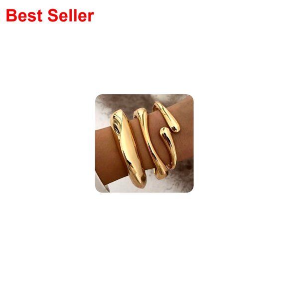 Jewelry - Chunky Gold Plated Bangle Bracelets Set Stackable Wide Cuff